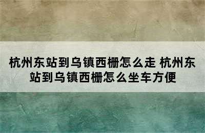 杭州东站到乌镇西栅怎么走 杭州东站到乌镇西栅怎么坐车方便